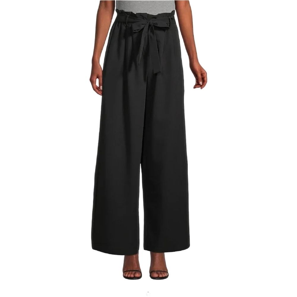 BCBGMAXAZRIA Tahlia The Paper Bag Wide Leg Linen Blend Pant, Dark Gray/B…